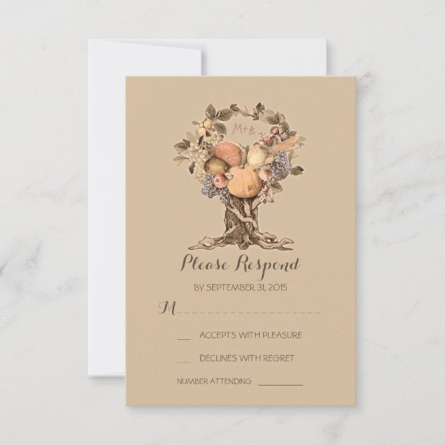 Tarjetas RSVP de boda de árbol de otoño (Anverso)