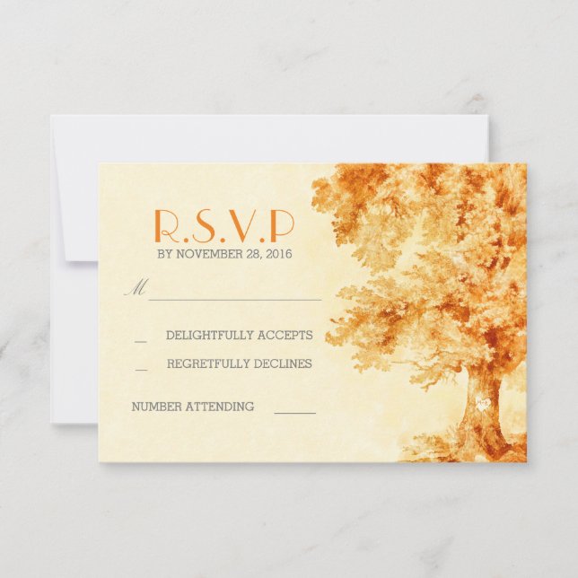 tarjetas RSVP de boda de árbol pintado con color d (Anverso)