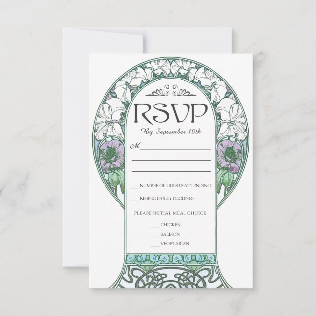 Tarjetas RSVP de Boda de Art Nouveau Colorida (Set (Anverso)