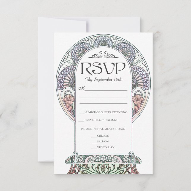 Tarjetas RSVP de Boda de Art Nouveau Colorida (Set (Anverso)