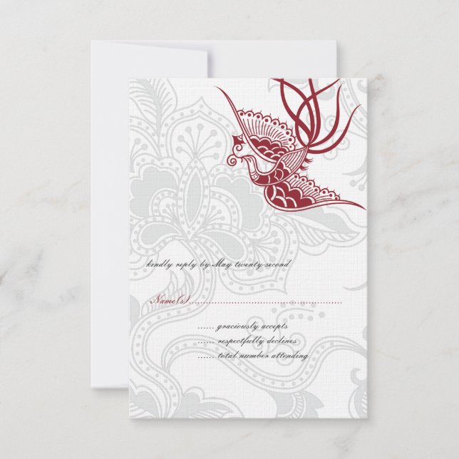Tarjetas RSVP de Boda de Aves y Flores (Anverso)