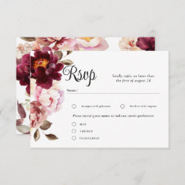 Tarjetas RSVP de Boda de Borgoña Floral Watercolor