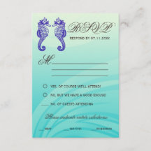 Tarjetas RSVP de boda de caballito de mar azul