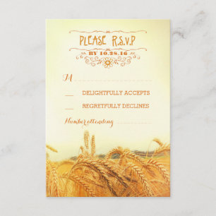 Tarjetas RSVP de boda de campo de trigo rústico