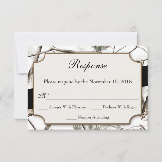 Tarjetas RSVP de Boda de Camuflaje de Invierno (Anverso)