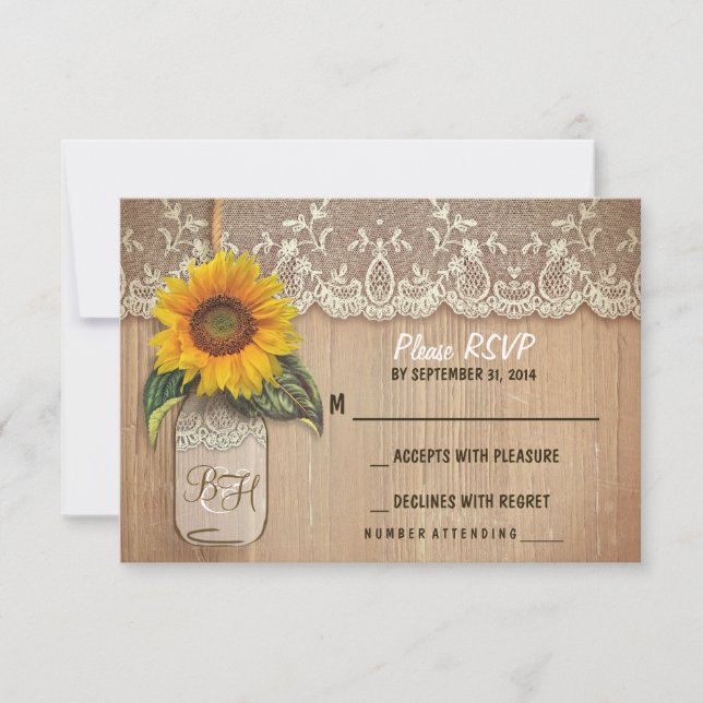 tarjetas RSVP de boda de carabina de girasol (Anverso)