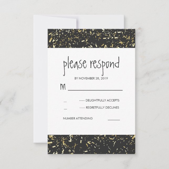 Tarjetas RSVP de Boda de Chalkboard de Confetti de (Anverso)