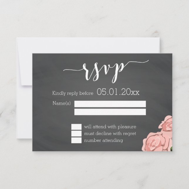 Tarjetas RSVP de Boda de Chalkboard Floral persona (Anverso)