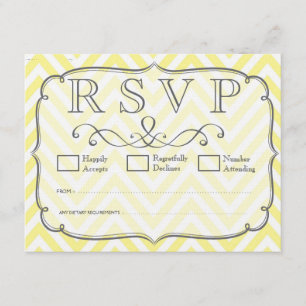 Tarjetas RSVP de Boda de Chevron blanca y amarilla
