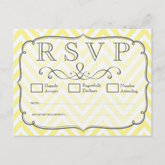 Tarjetas RSVP de Boda de Chevron blanca y amarilla