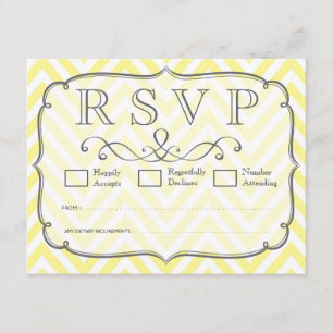 Tarjetas RSVP de Boda de Chevron blanca y amarilla