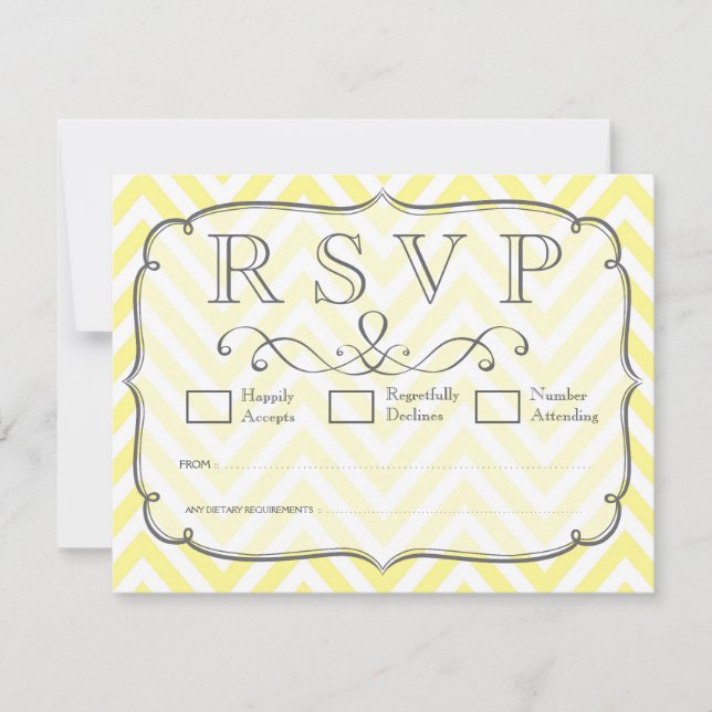 Tarjetas RSVP de Boda de Chevron blanca y amarilla (Anverso)