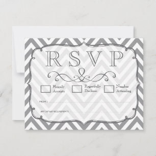 Tarjetas RSVP de Boda de Chevron Gris y Blanco