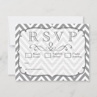 Tarjetas RSVP de Boda de Chevron Gris y Blanco