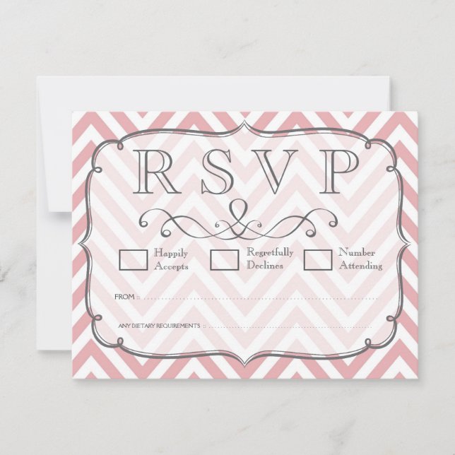 Tarjetas RSVP de boda de Chevron rosa y blanca (Anverso)