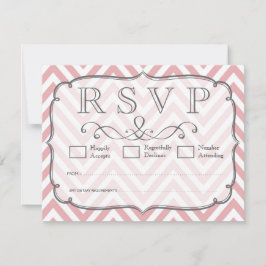 Tarjetas RSVP de boda de Chevron rosa y blanca