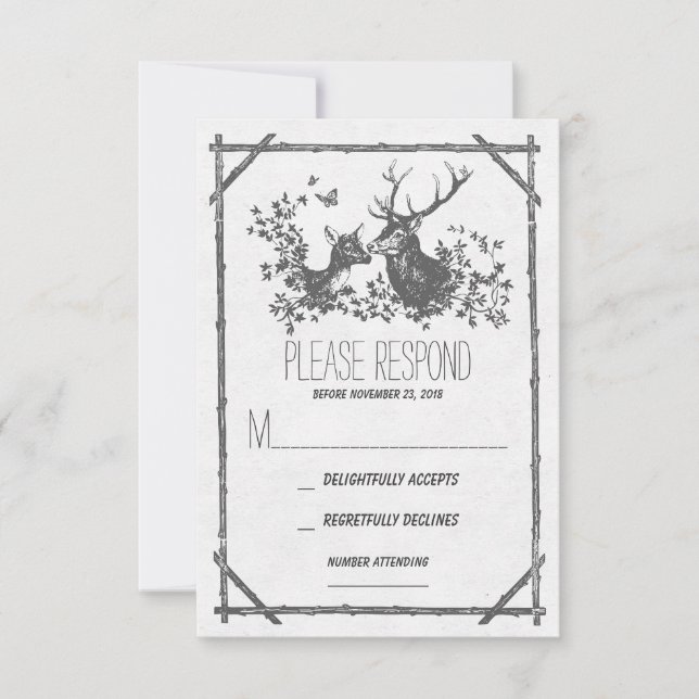 Tarjetas RSVP de boda de ciervos grises rusos (Anverso)