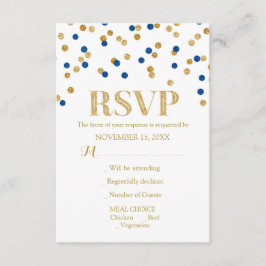 Tarjetas RSVP de Boda de Confetti de Oro Azul de l