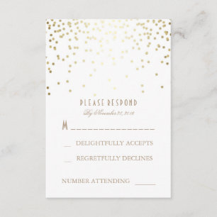 Tarjetas RSVP de Boda de Confetti dorada y blanca