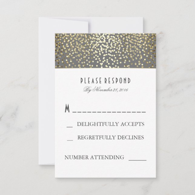 Tarjetas RSVP de Boda de Confetti Gold (Anverso)