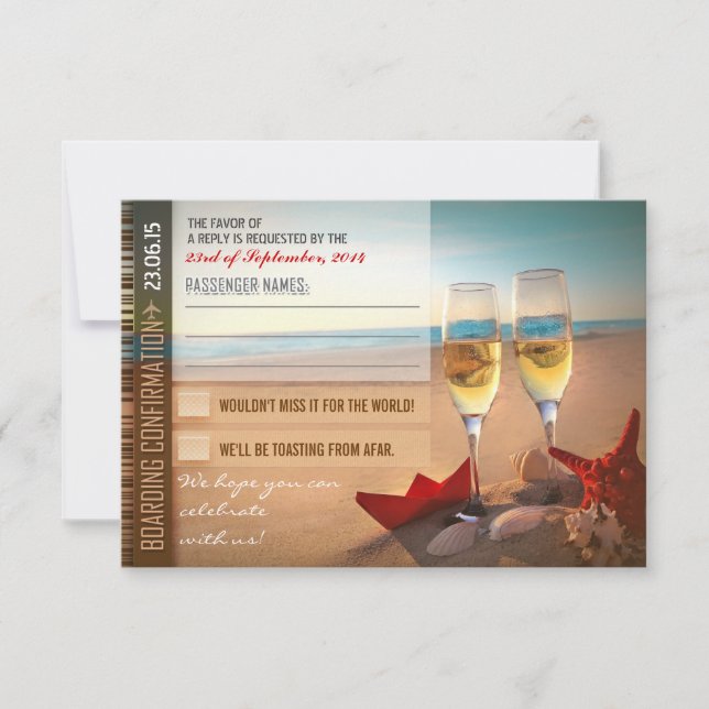 tarjetas RSVP de boda de confirmación de embarque  (Anverso)