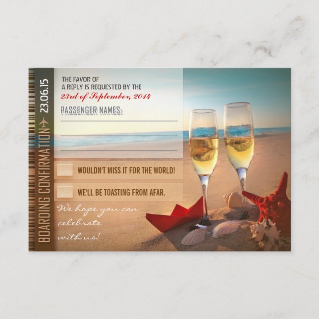 tarjetas RSVP de boda de confirmación de embarque  (Anverso)