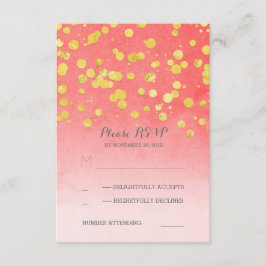 tarjetas RSVP de boda de coral rosa brillante dora
