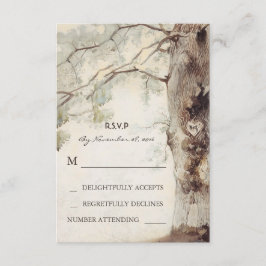 Tarjetas RSVP de boda de corazón de árbol rústico