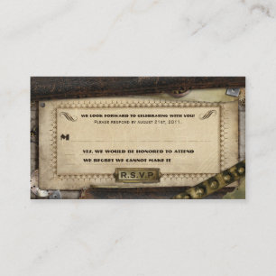 Tarjetas RSVP de boda de cuero Steampunk en Victor