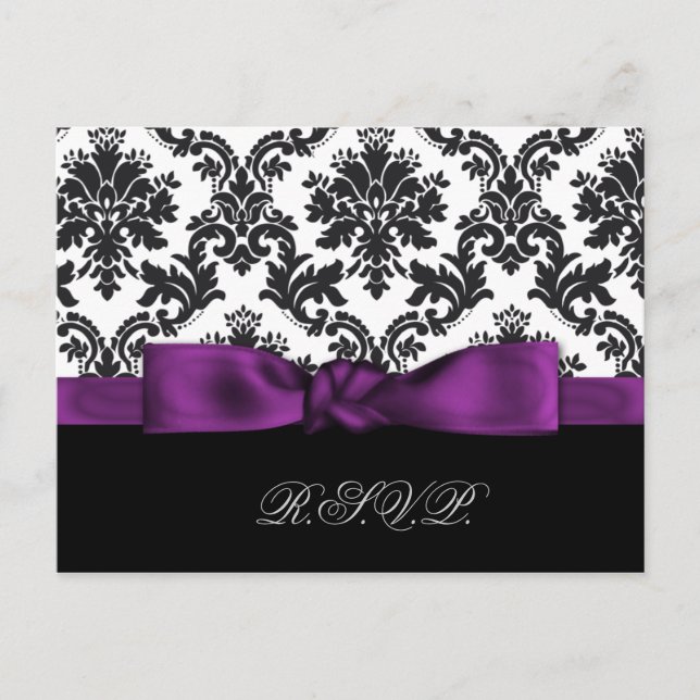 tarjetas rsvp de boda de damasco morado (Anverso)