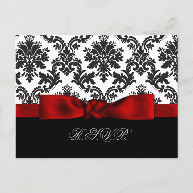 tarjetas rsvp de boda de damasco rojo (Anverso)