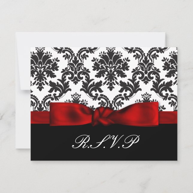 tarjetas rsvp de boda de damasco rojo (Anverso)