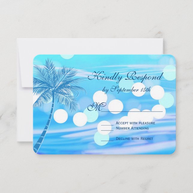 Tarjetas RSVP de Boda de destino Palm Tree Beach (Anverso)