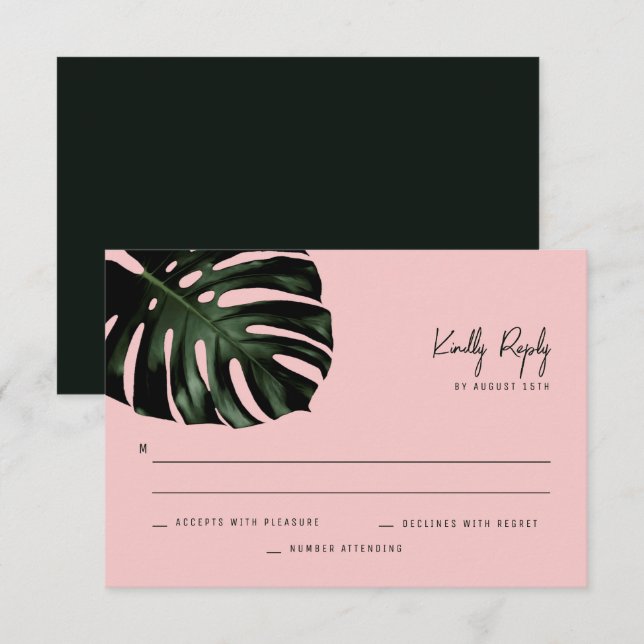Tarjetas RSVP de boda de destino tropical moderna (Anverso / Reverso)