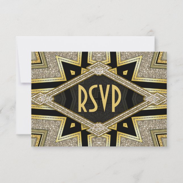 Tarjetas RSVP de Boda de Diamantes de Oro de Arte  (Anverso)