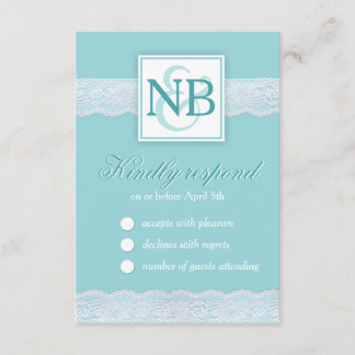 Tarjetas RSVP de boda de encaje de menta Monograma