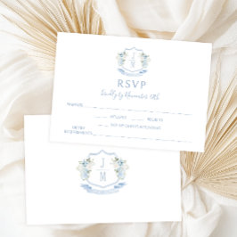 Tarjetas RSVP de Boda de Escudo Floral Azul