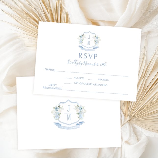 Tarjetas RSVP de Boda de Escudo Floral Azul (Subido por el creador)