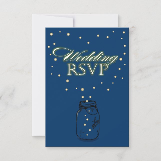 Tarjetas RSVP de Boda de Firefly Wedding de Blue M (Anverso)