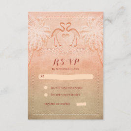 tarjetas RSVP de boda de flamingo junto al mar