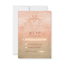 tarjetas RSVP de boda de flamingo junto al mar
