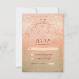 tarjetas RSVP de boda de flamingo junto al mar
