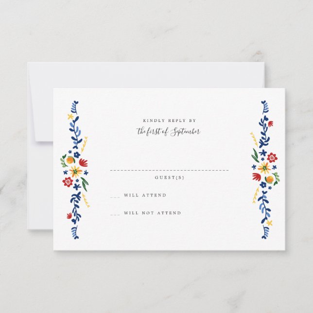 Tarjetas RSVP de boda de Florals con bordado (Anverso)