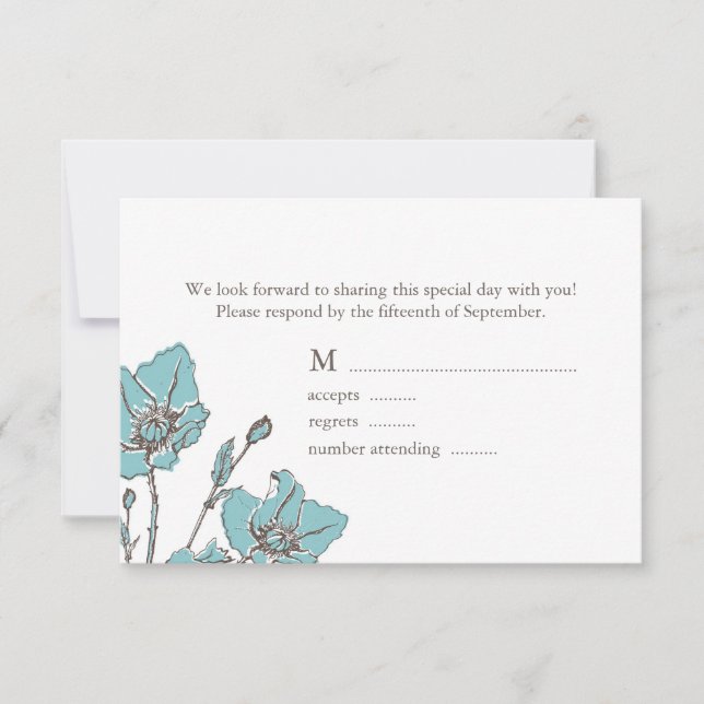 Tarjetas RSVP de Boda de Flores Azules (Anverso)