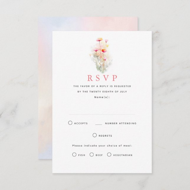 Tarjetas RSVP de Boda de Flores Silvestres de Past (Anverso / Reverso)