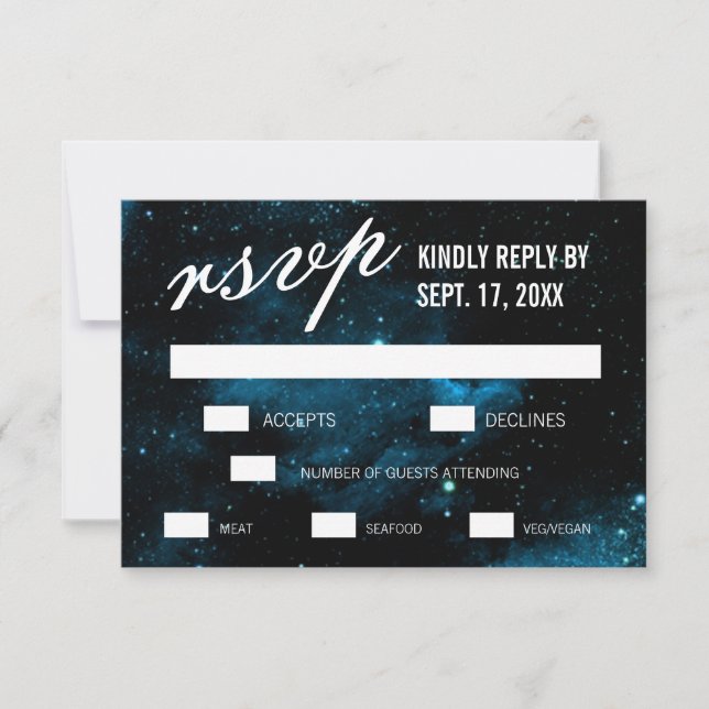 Tarjetas RSVP de Boda de Galaxia Azul (Anverso)