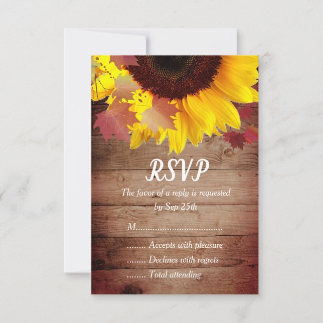 Tarjetas RSVP de boda de girasol rústico (Anverso)