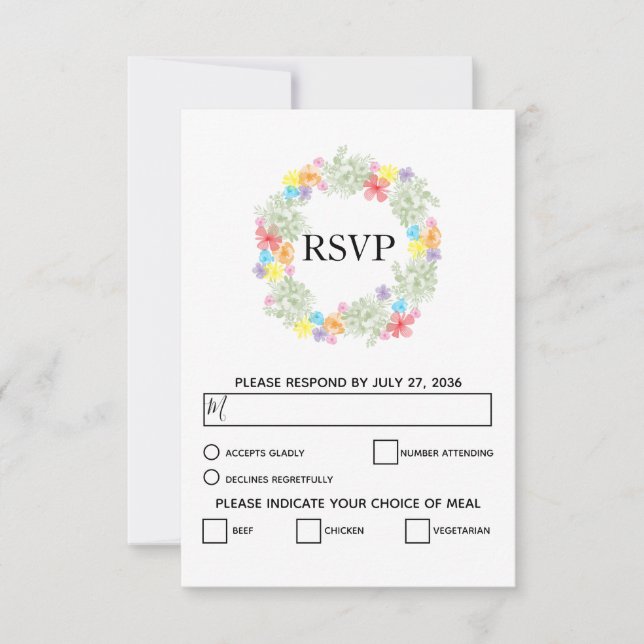 Tarjetas RSVP de boda de guerra de flores rusticas (Anverso)