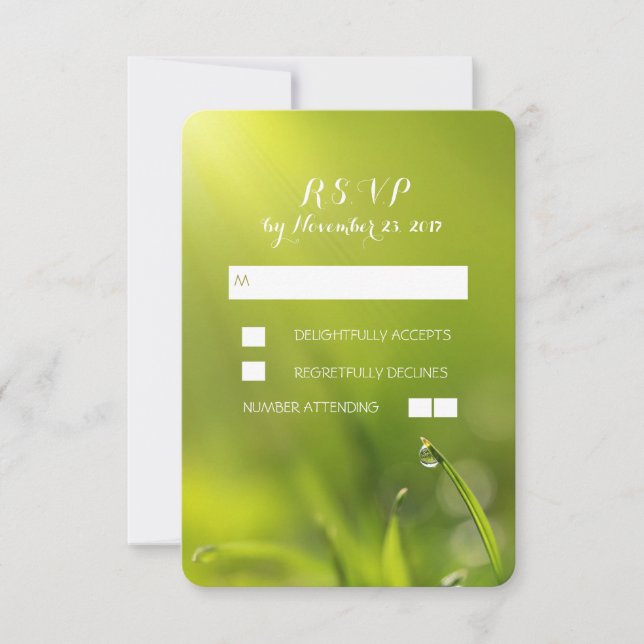 Tarjetas RSVP de boda de hierba verde (Anverso)