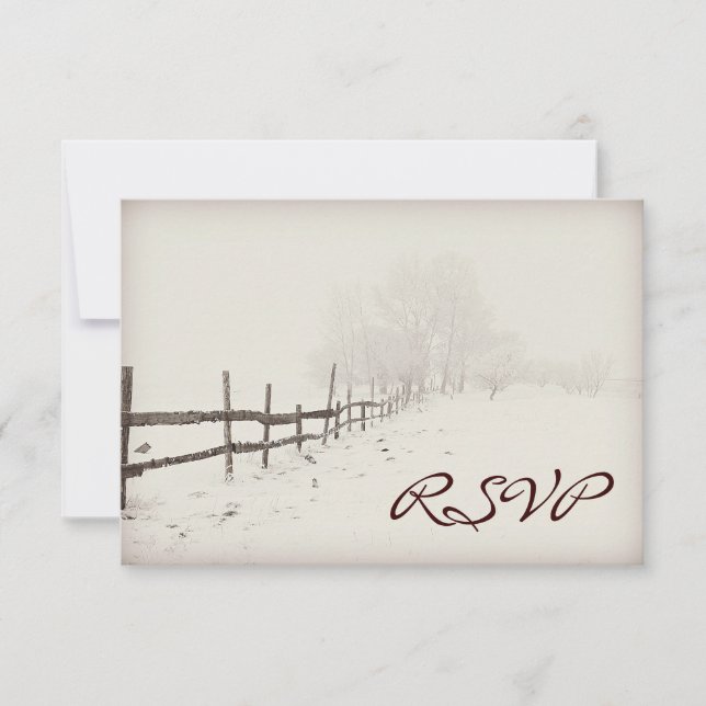 Tarjetas RSVP de Boda de Invierno en la valla rura (Anverso)